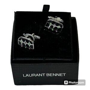 Laurant Bennet Black, Silver, and Multicolor Gems Cufflinks